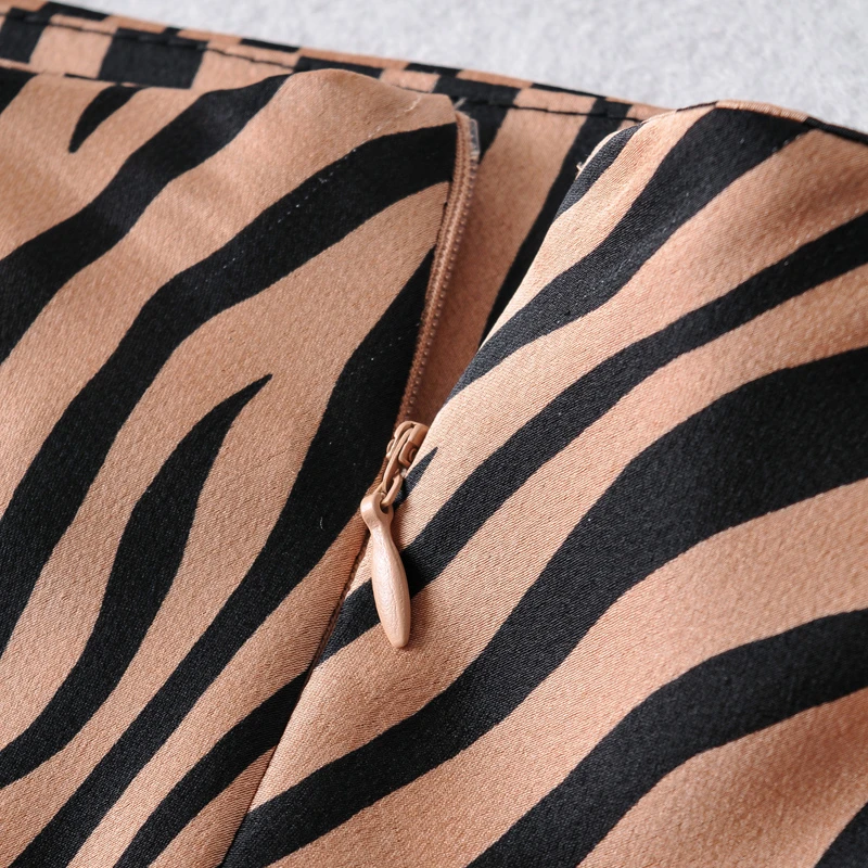 

2021 Zebra Print Skirt Zipper Fashion Slim Fit Empire Dresses Midi Length Female Hot Sweet Khaki Satin harajuku skirt BHN0287