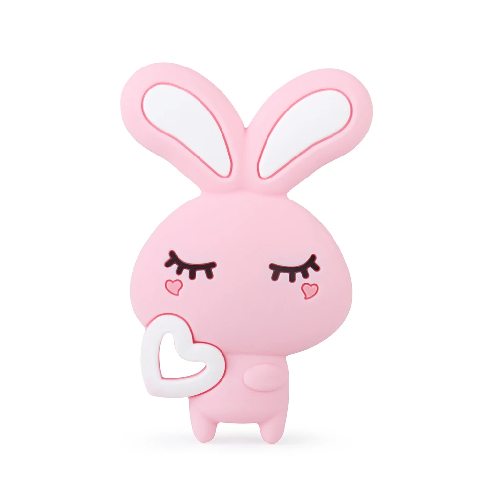 Pink Keep& Grow, 1 шт., не содержит бисфенола, кролик, Силиконовые Детские Прорезыватели для зубов, жевательные игрушки, детские Прорезыватели, бусины, сделай сам, прорезыватели, ожерелье, аксессуары - Цвет: Pink