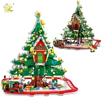 huiqibao 2126pcs christmas series tree house train model building blocks city new year diy constructor bricks toys for children