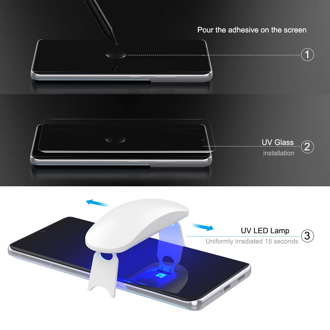 Protector de pantalla para Samsung Galaxy S21 S21 + S1Ultra 5G, cristal templado, cubierta completa, 3D, curvado, UV, reconocimiento de huella dactilar, pel&iacute;cula de desbloqueo-2