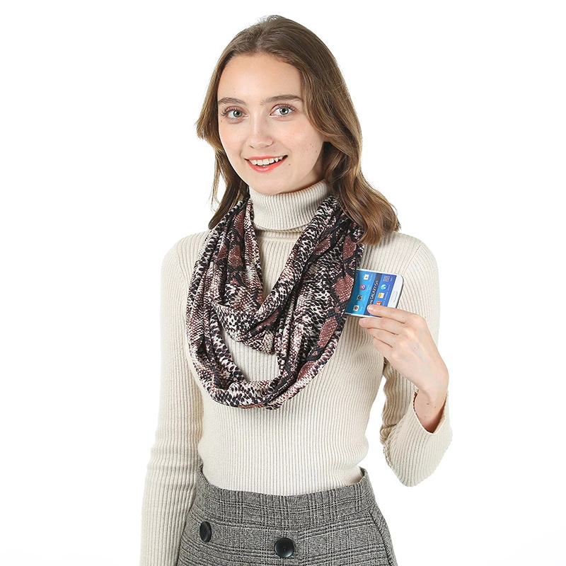 Новый леопардовый шарф с принтом змеи женские теплые зимние шарфы на молнии