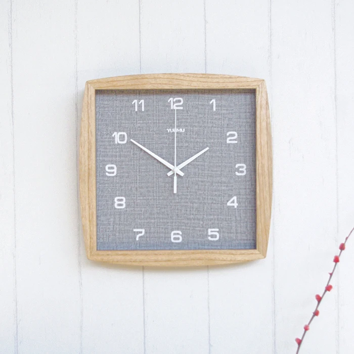 

Square cotton and linen solid wood clock living room home Nordic modern minimalist special wall clock