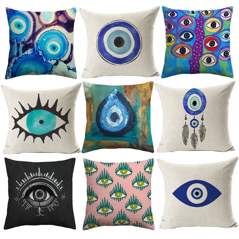 

Mediterranean Watercolor Evil Eye Printed Cushion Cover Home Decorative Sofa Coffee Car Chair Throw Pillow Case Almofada Cojines