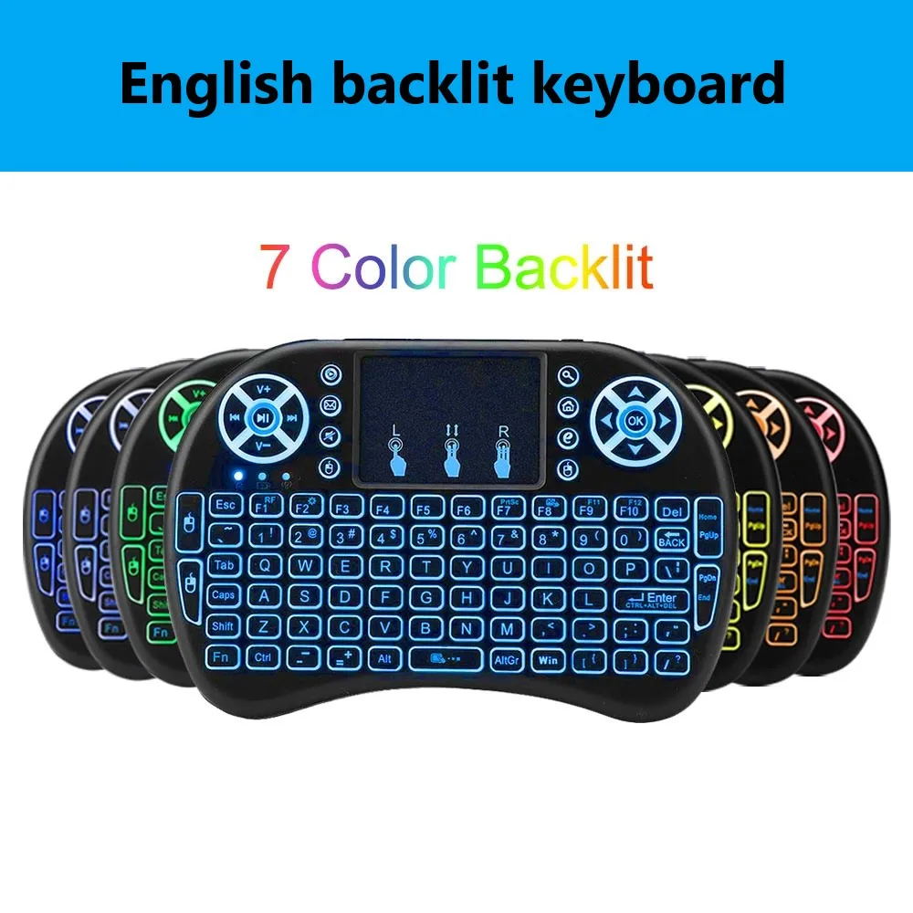2.4G I8 Mini Keyboard Wireless Keyboard Backlit Air Mouse English Russian Spanish French Remote Control for Android TV BOX - Цвет: English backlit