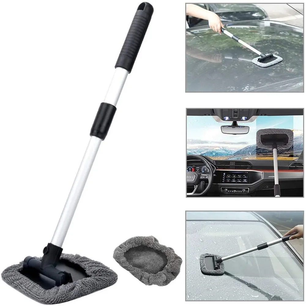 

1 Set Car Window Cleaner Brush Window Washer Windshield Glass Cleaning Tool Auto Glass Wiper Extendable Handle Microfiber Cloth
