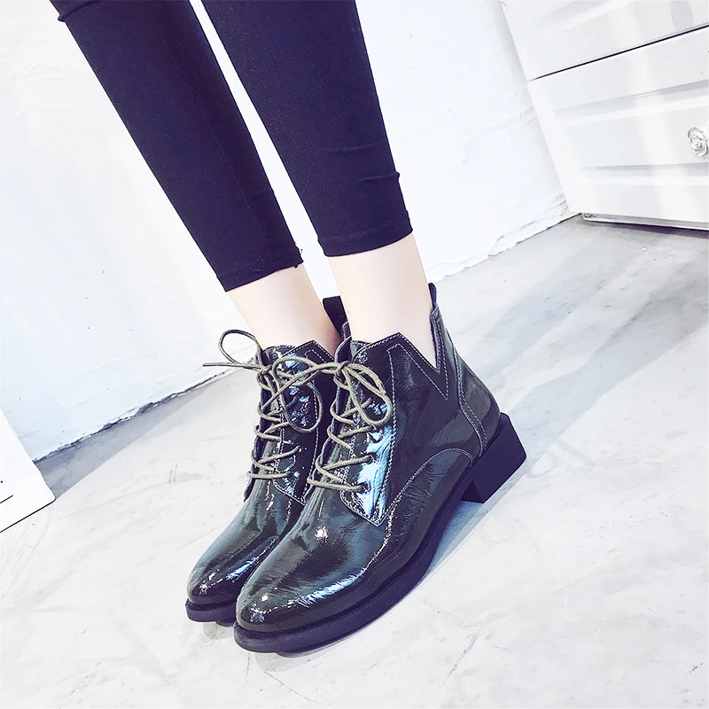 Women Ankle Boot Chelsea Ladies Lace Up Martin Style Low Heel Casual Outdoor | Обувь