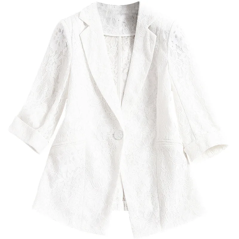 

2021 Spring Summer Fashion Elegant Lady's Three Quarter Sleeve Lace Jacket for Woman
