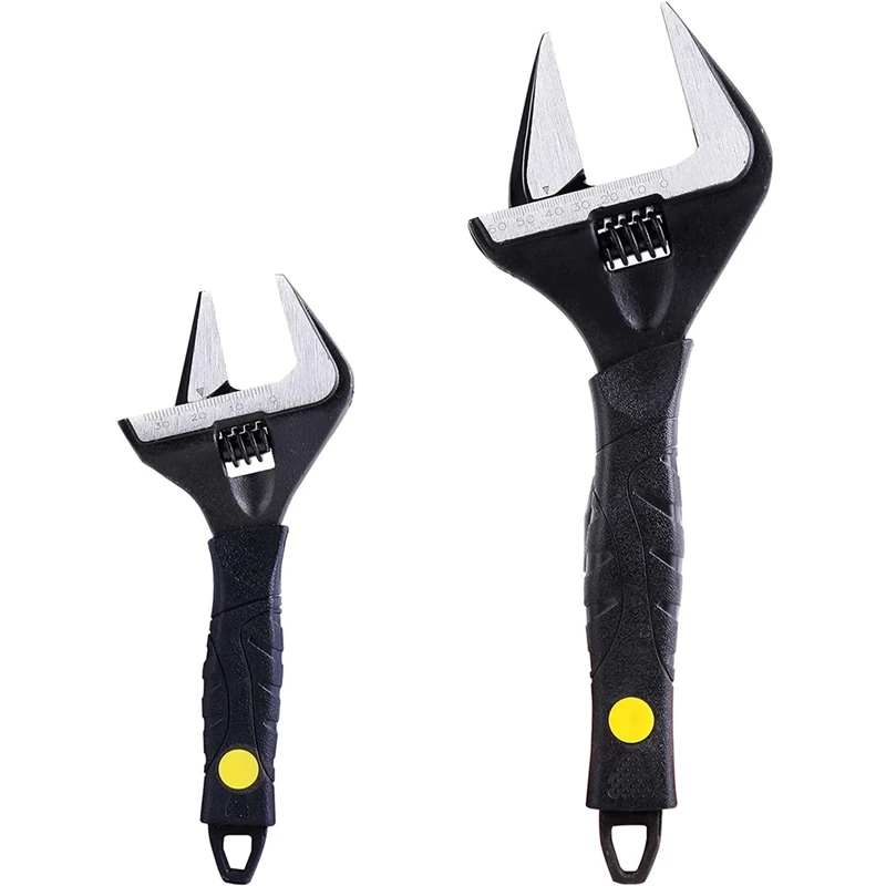 

2Pcs Adjustable Wrench Deep Jaw Wide Opening Heavy-Duty Plumbing Spanner Set Multifunctional Wrench (6 /12 In)