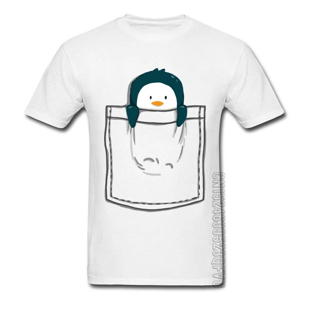 Белая футболка с карманом и пингвином Летний новейший дизайн Милые футболки