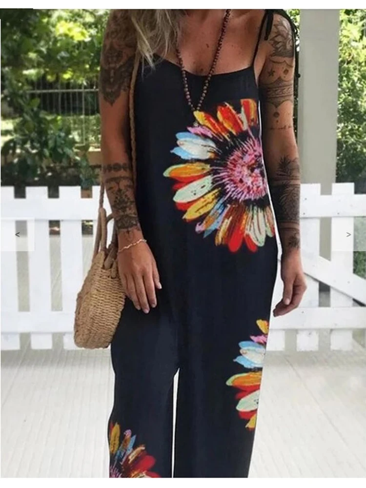 

2021 Sleeveless Jumpsuits Printed Casual Women Jumpsuit Summer Loose Jumpsuit Plus Size OL Office Overalls Loose Rompers 3XL