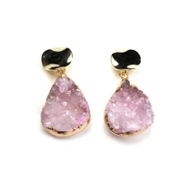 fashion drop shaped earrings ear studs high quality natural stone rose quartz agate dangler for women glamorous jewelry gifts