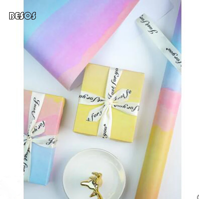 Ins Dreamy Watercolor Bubble Moon Flamingo Candy Rainbow Gradient Color Party Self-adhesive Gift Decorate Wrapping Paper B216D | Дом и сад