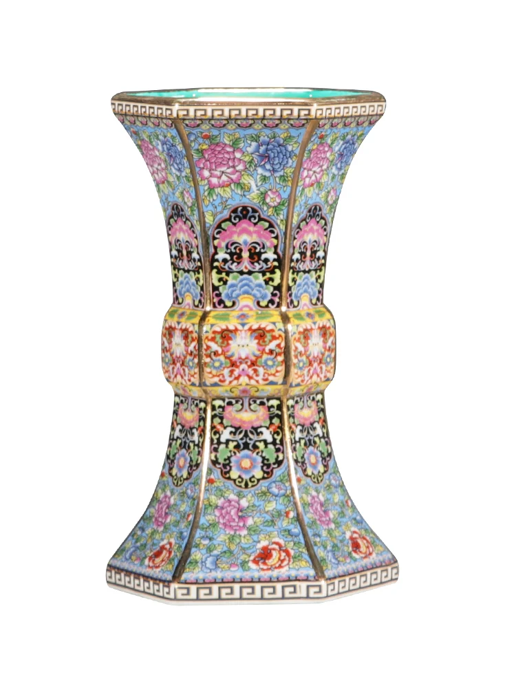 

Enamel Qianlong Year of the Qing Dynasty Golden Hexagonal Vase Antique Porcelain Collection of Antique Porcelain