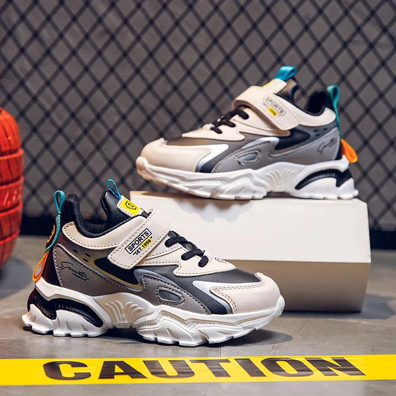 Zapatillas de deporte para ni&ntilde;os, zapatos casuales para ni&ntilde;os, calzado deportivo y para correr, suela antideslizante de EVA de cuero PU colorido a la moda-3