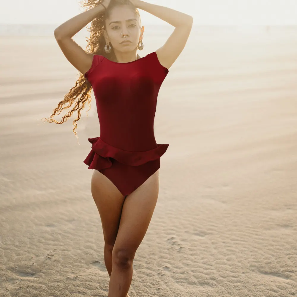 

1pc Women's One Piece Swimsuit Bathing Suits Ruffled Swimwear Backless Swimsuit