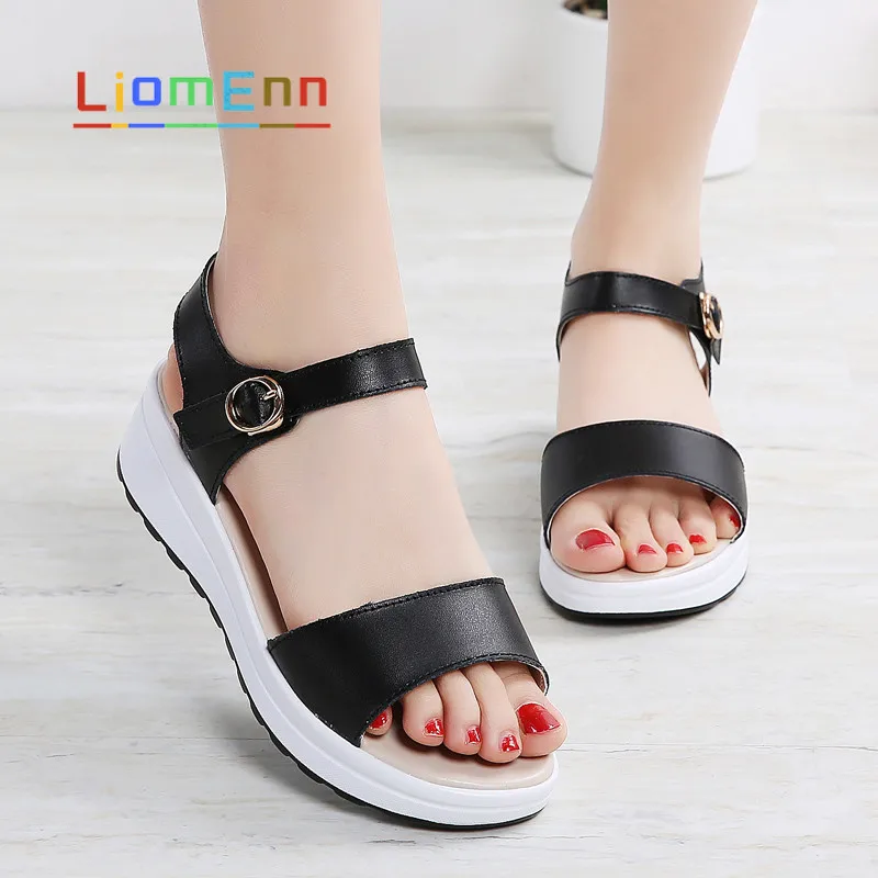 

Ladies High Heels Sandals Women 2021 Summer Wedge Sandals Platform Black White Women's Sandals Girls Chunky Shoe chaussure femme