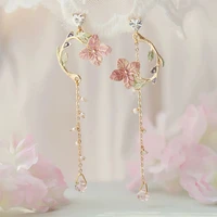 1pairs new korean sweet flowers girl dangle earrings temperament personality cat pearl tassel earrings