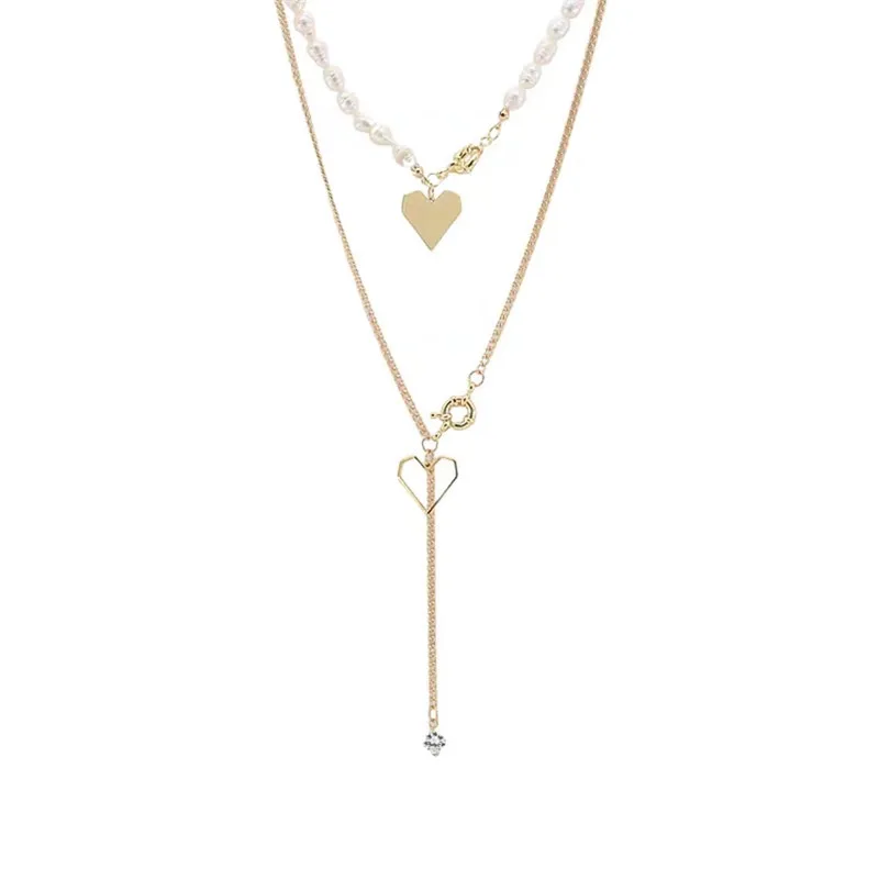 

Korean pearl love two piece Necklace women's clavicle chain long simple fashion temperament Necklace
