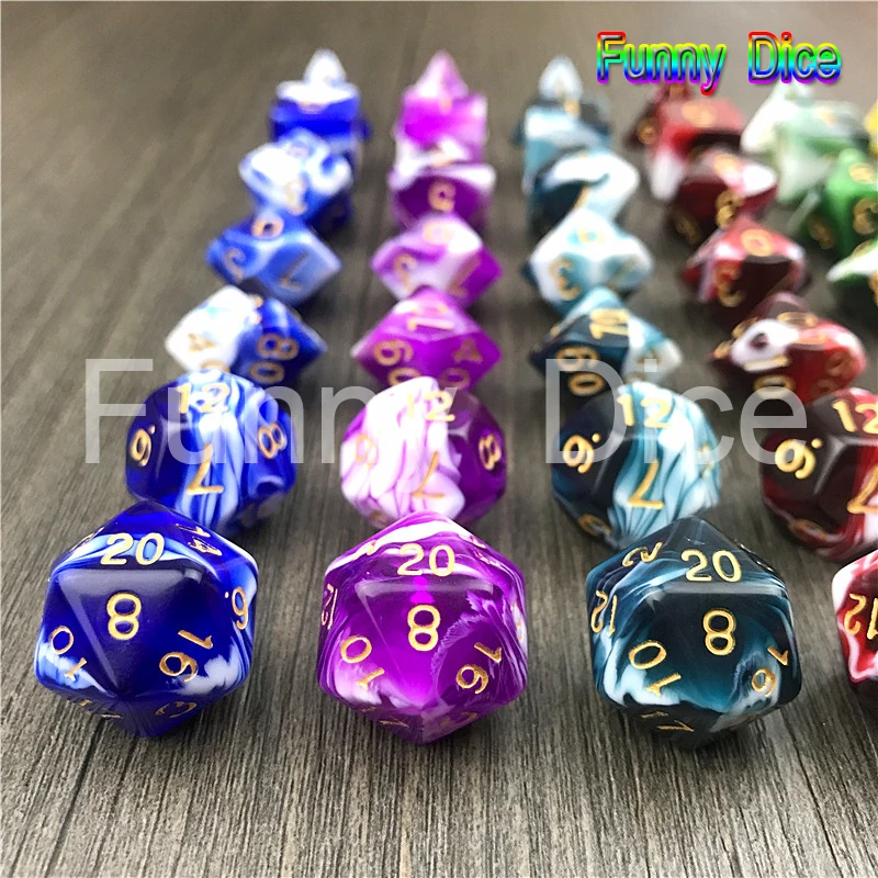 Совершенно новый 7pcs die многогранная Туманность D4 D6 D8 D10 D12 D20 набор игральных