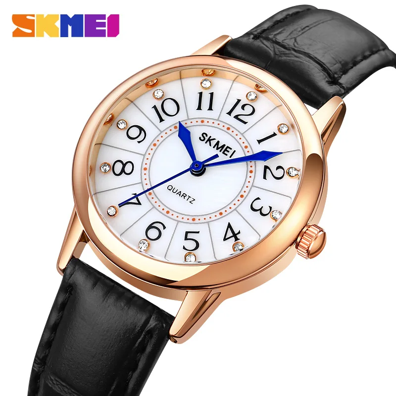 

SKMEI Luxury Quartz Watch Women Waterproof Shockproof Dial Design Quartz Watch Fashion Ladie Dree Leather Strap Relogio Feminino