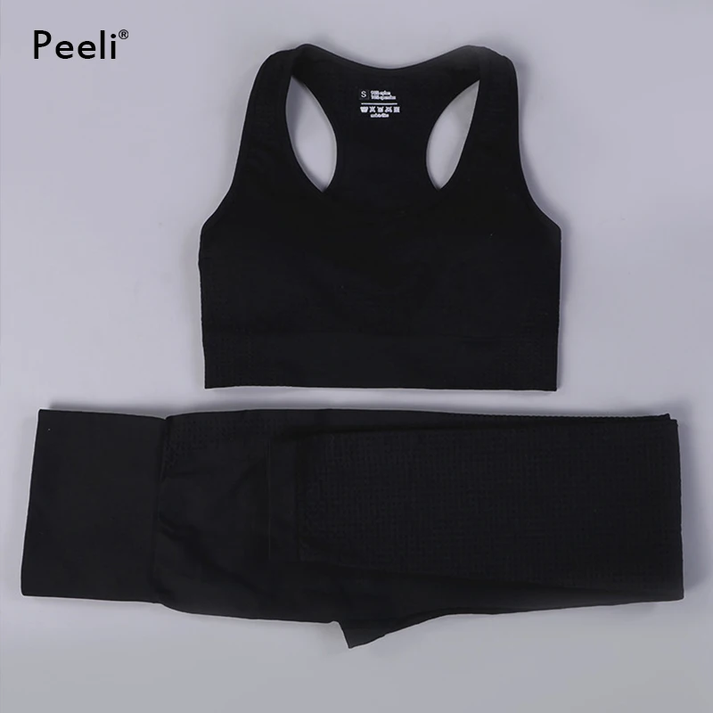 Комплект для йоги Peeli женщин одежда фитнеса комплект тренажерного зала бесшовные