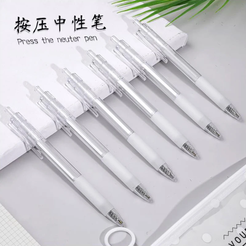 

1PCS Transparent Press Gel Pen Black Ink Bullet Nib Plastic Pen for Writting Office Stationery School Supplies