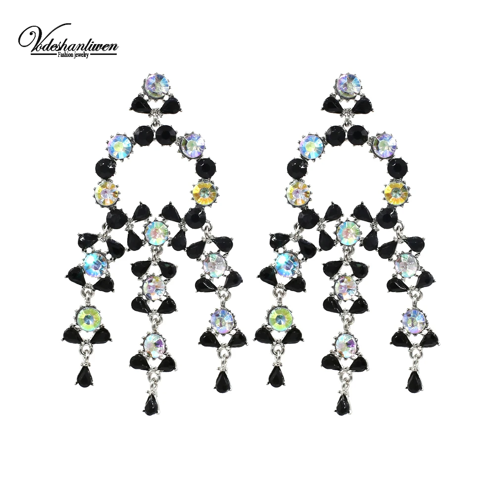 Vodeshanliwen ZA New Crystal Tassel Earrings For Women Fashion Imitation pearl Statement Big Earrings New Accessories