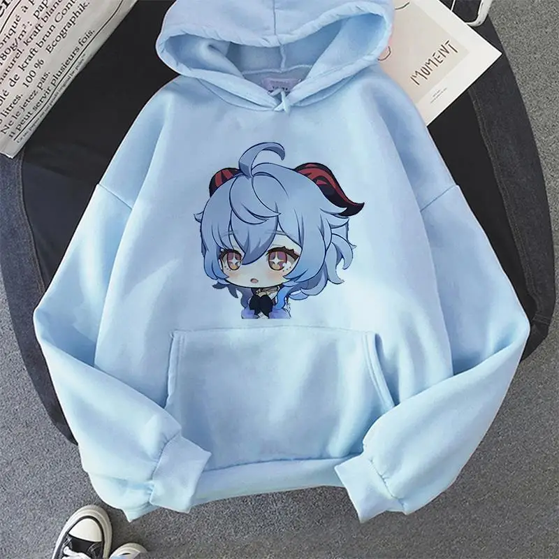 Kawaii Genshin воздействия ганю толстовки для женщин в Корейском стиле с капюшоном