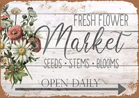flower market mall wall decoration metal plate fresh flower market seeds stems blooms open daily decorative metal sign 8x12 inch