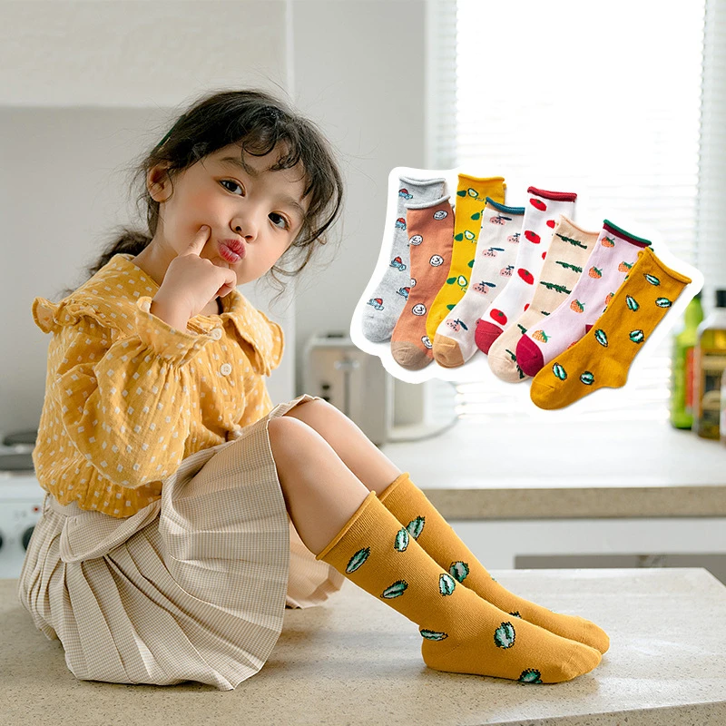 

1 Pair Lytwtw's Anti Slip Floor Cartoon Kids Toddlers Autumn Spring Kawaii Cute Fruit Newborn Cute Cotton Baby Girl Socks