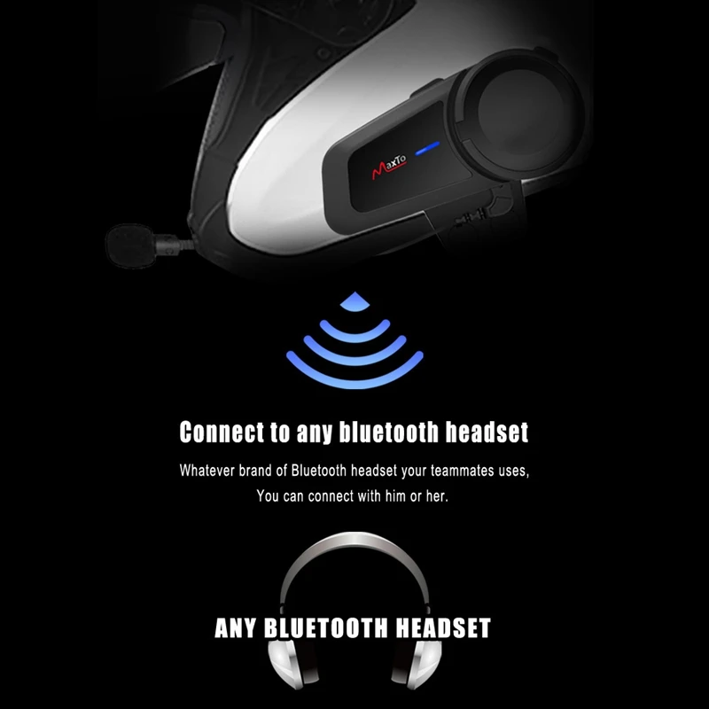 

Maxto Motorcycle Helmet Headphone Group 6 Riders Bluetooth Interphone 1000M Waterproof Headset FM Radio