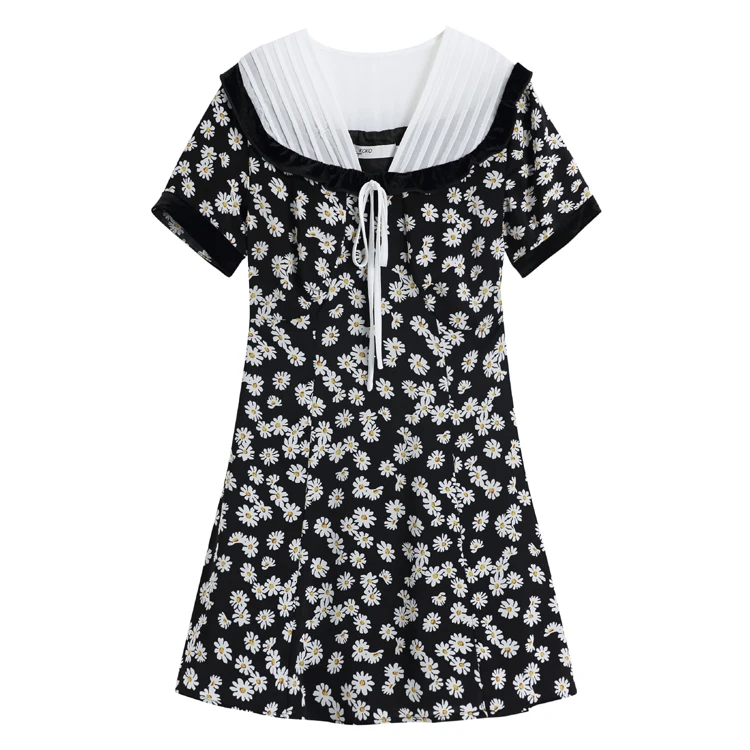 

COIGARSAM French Style Chiffon Women dress Summer Floral Print Dresses 4161 Long Brief Paragraph 4161