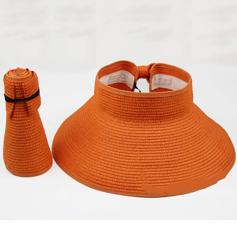 Шляпа Женская Солнцезащитная Складная Соломенная пляжная шапка однотонная с козырьком летняя|Женские