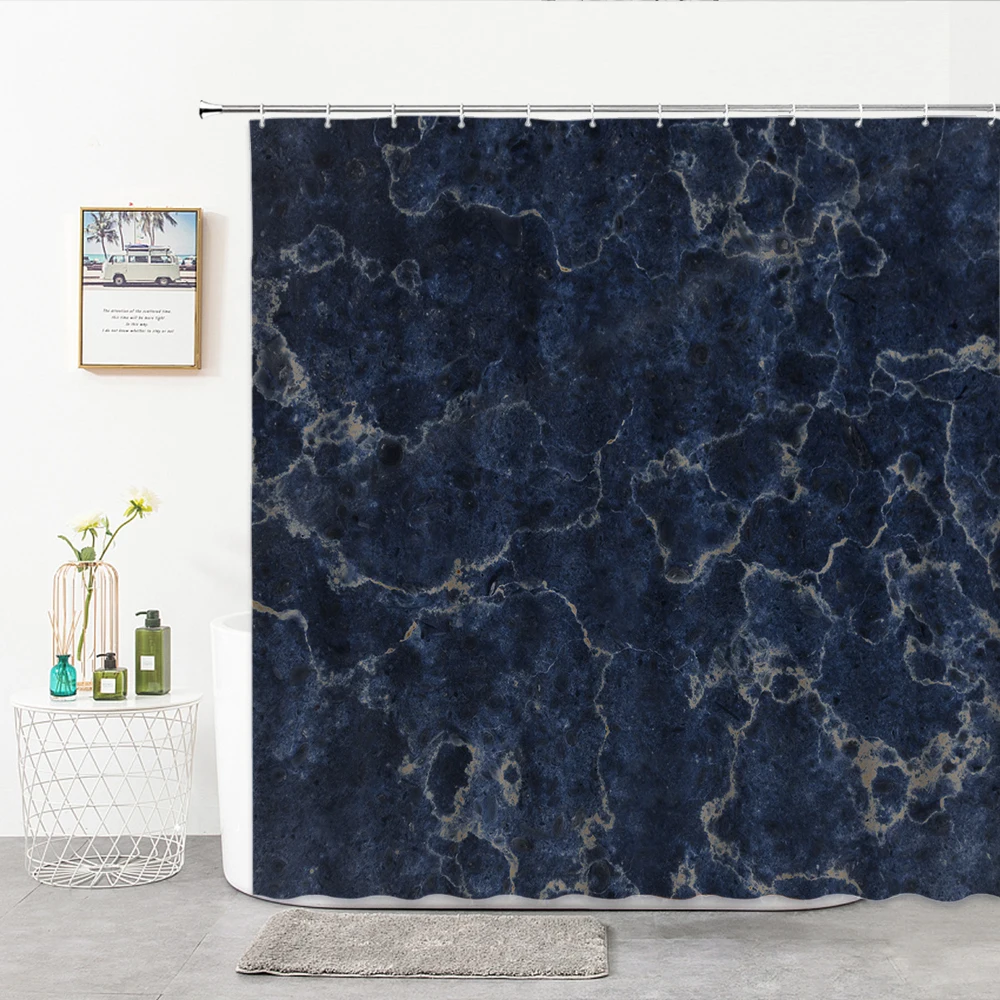 

Marble Texture Shower Curtain Fabric Kitchen Dining Room Wall Hanging Cloth Home Bathroom Decor Curtains With Hook Bath Supplies