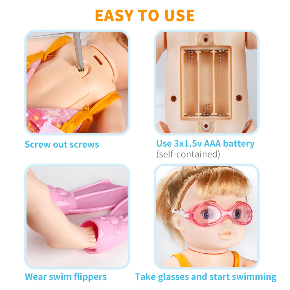 

Girls Doll Early Education Smart Electric Swimming Pool Partner Kids Doll Play with Water Bath Baby Bathroom Bebe Doll Girls Toy