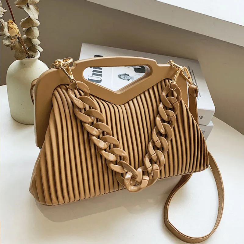 

Luxury Inverted Triangle Brand Handbag 2021 New For Women Leather Classic Crossbody Tote Bag Lady Satchel Woven chain Hobo bag