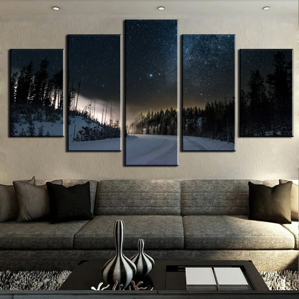 Модульная картина 5 шт. принты волшебный заснеженной дороги пейзаж Плакаты