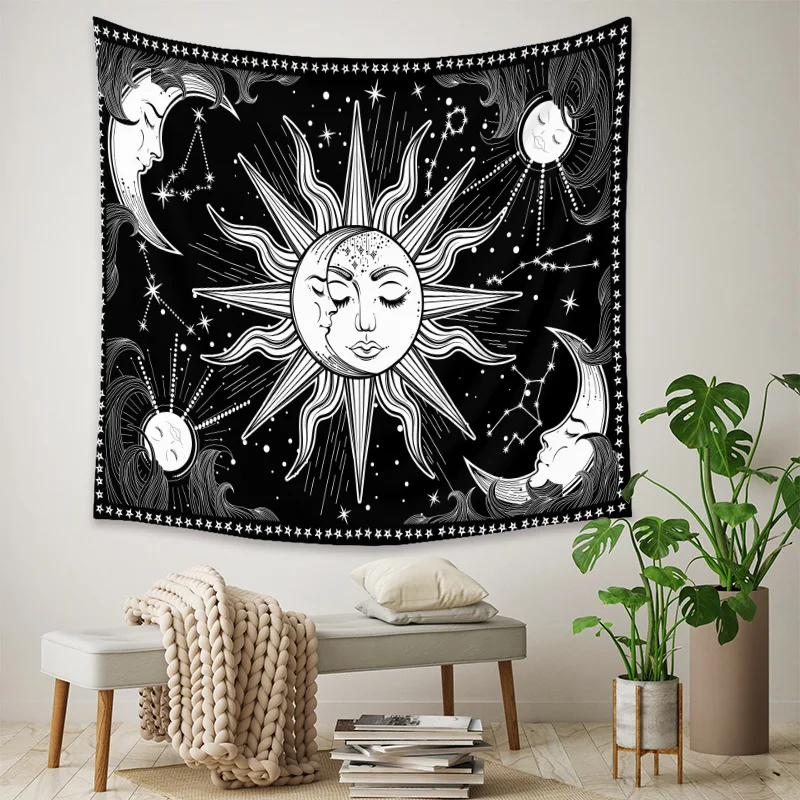 

Черный Sun Moon Мандала Созвездие гобелен настенный Boho одеяло в стиле хиппи стены ткань потолочный общежития домашний Декор Ковер