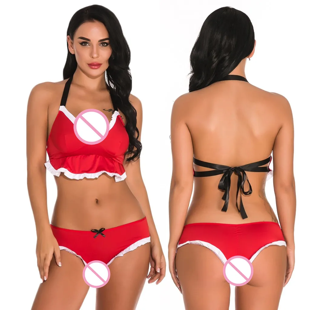 Christmas Sexy Bra Red Underwear Set Fashion Plus Size Women Bandage Halter Lingerie Conjuntos Ropa Interior Femenina 2019 New 1 | Женская