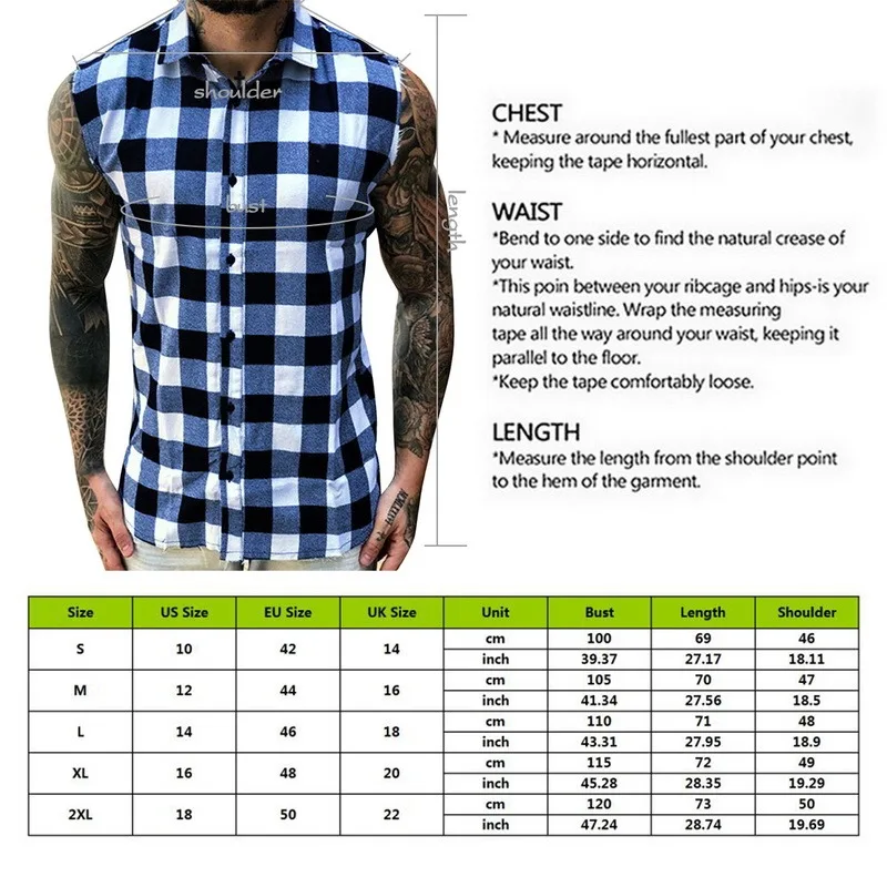 

2021Men's Plaid Print Shirt Summer Sleeveless Casual Button Slim Plaid Shirt Lapel Soft and Comfortable Summer Casual Men's Top