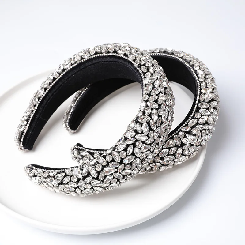 Sparkly Full Crystal Stone Headbands Padded Diamond Rhinestone Hairbands For Women Girls Luxury Wedding Bridal Hair Accessories