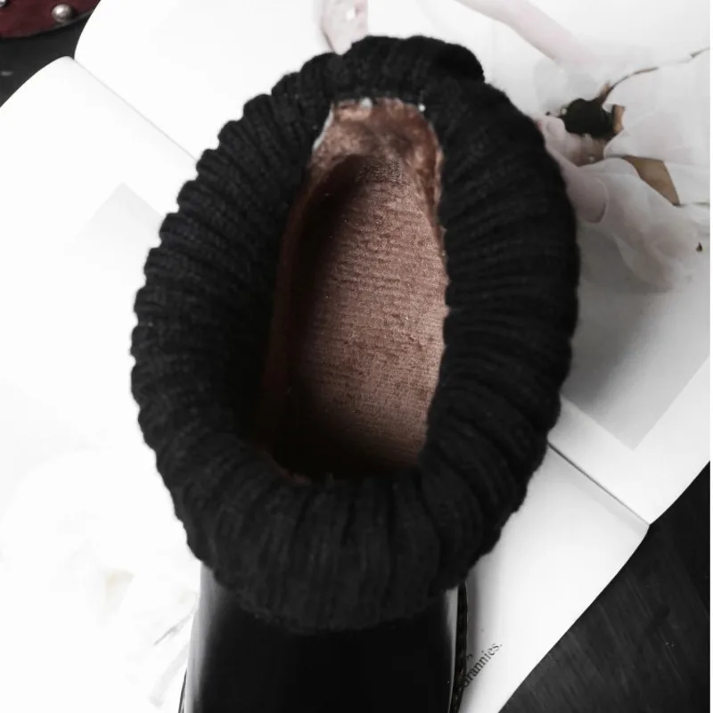 

Women Ankle Boots 2021 New Winter Chunky Heel Thick Bottom Knitting Wool Boots Female Fashion Buckle Platform Short Shoes