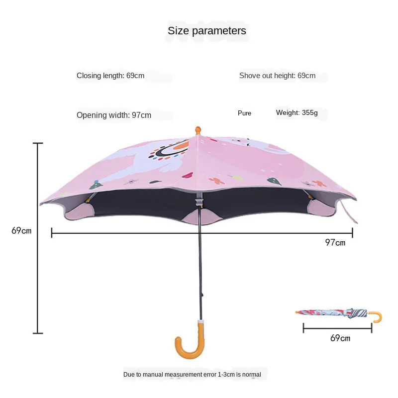 

Round Cartoon Children Umbrella New Safety Luminous Black Glue Sunscreen Windproof Printing Umbrella Six-Bone Children Umbrella