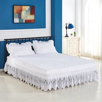 new 4 sizes of white lace trimmed elastic bed skirt wrinkle free dust ruffle for twin queen king simple and sweet bedding