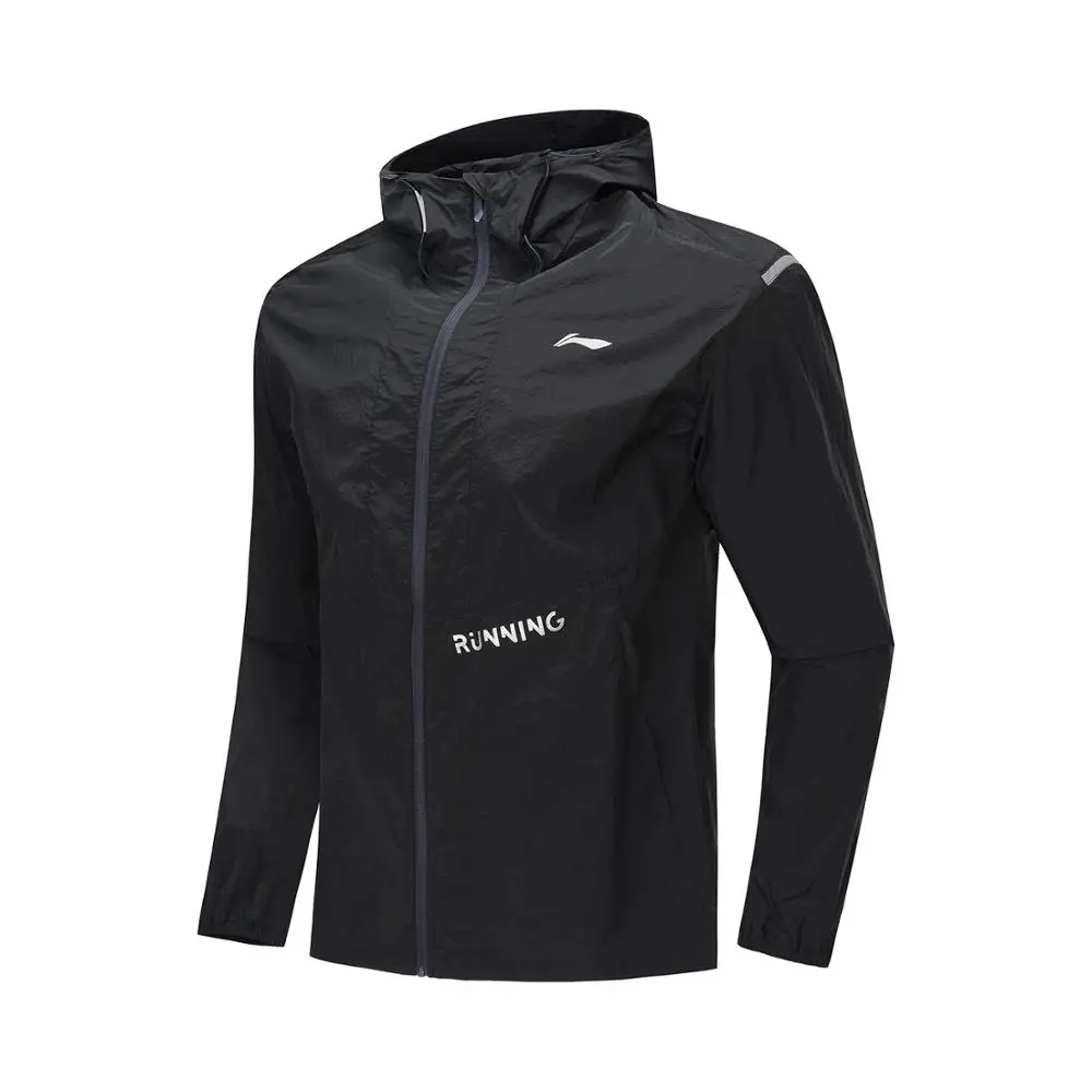 Li-Ning Мужская ветровка для бега нейлон анти УФ Обычная посадка топы Удобная подкладка с капюшоном спортивные пальто AFDP219 CJAS19