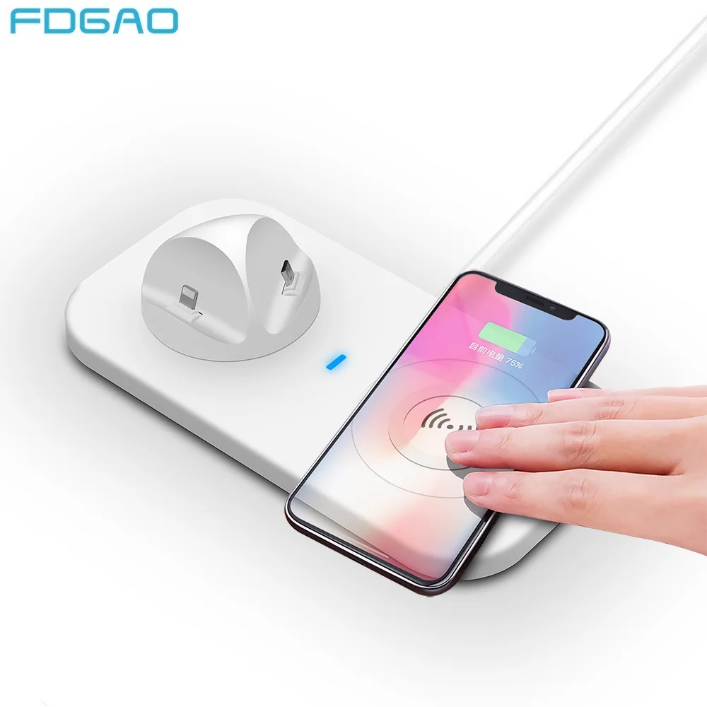 FDGAO 4 в 1 USB зарядная док-станция держатель для iPhone QI Беспроводное зарядное устройство Apple Android Универсальная Подставка для зарядки телефона