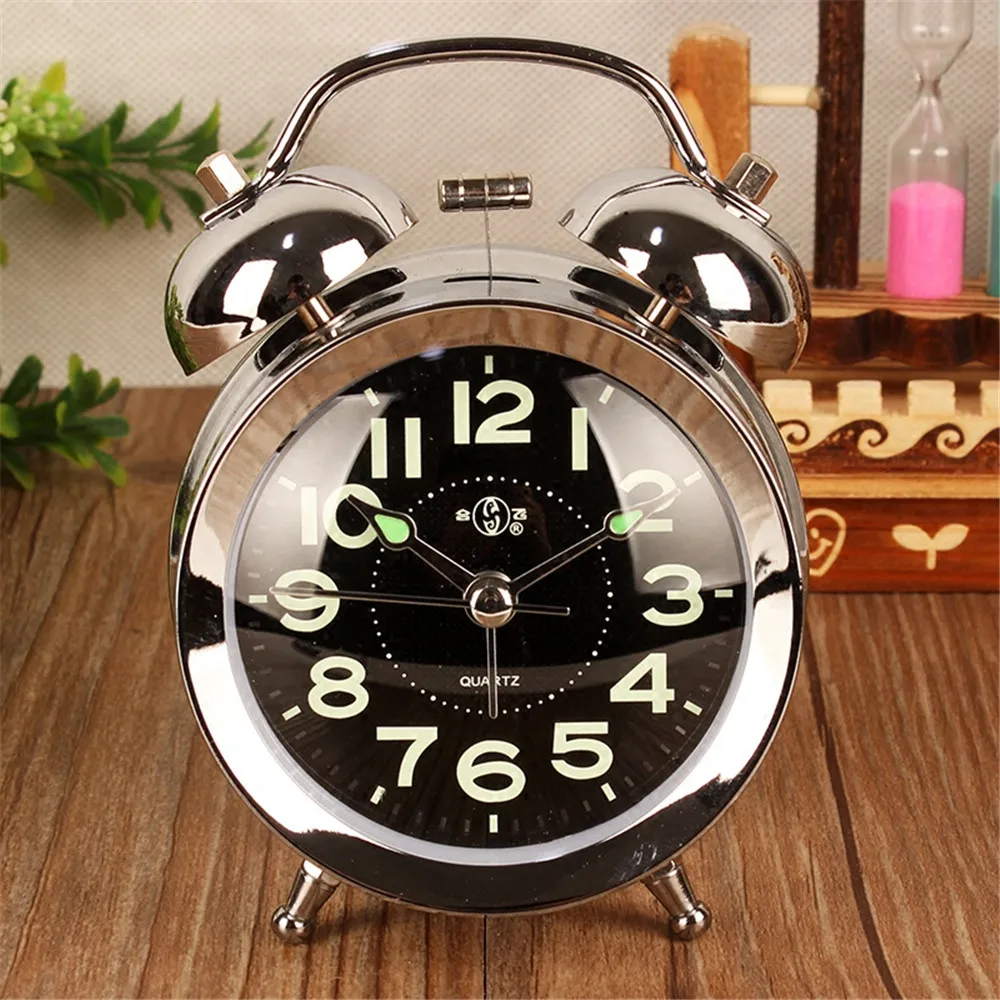 Металлический будильник с большим звуком прикроватные часы функцией ночного