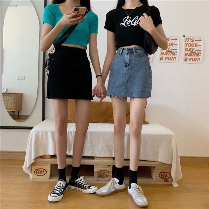 

Black Denim Skirt for Women Spring and Summer 2021 New Small Hip Skirt for Students High Waist A- line Skirt