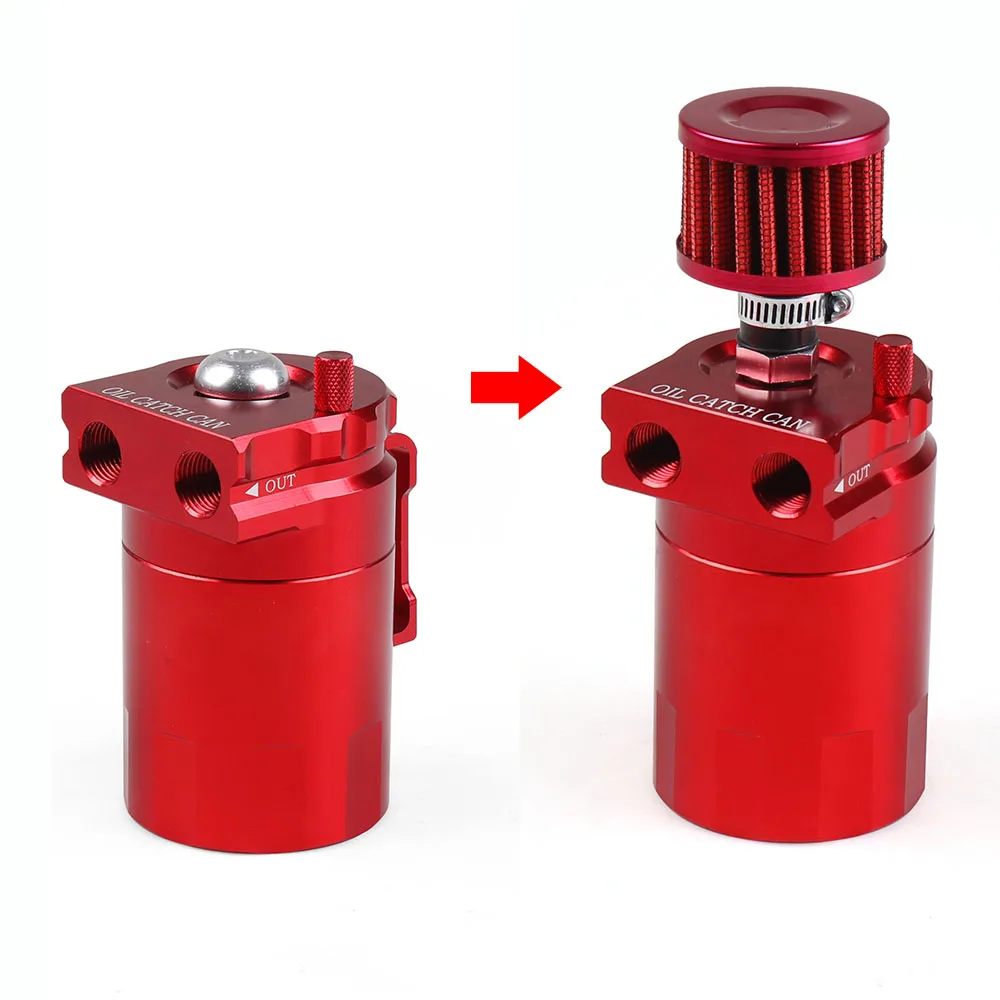 Universal Aluminum Oil Catch Can Reservoir Tank with Mini Breather Filter, Baffled Design, 9mm & 15mm Fittings, Includes Oil Dipstick image 4