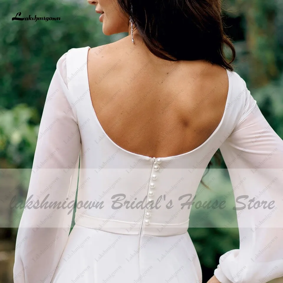 

Lakshmigown Simple White Long Sleeve Boho Wedding Dress Summer 2021 Vestidos Elegant Bridal A Line Wedding Dresses V-neckline